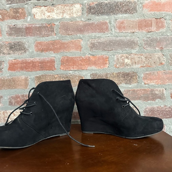 Black Suede Wedge Ankle Boots - Picture 2 of 5